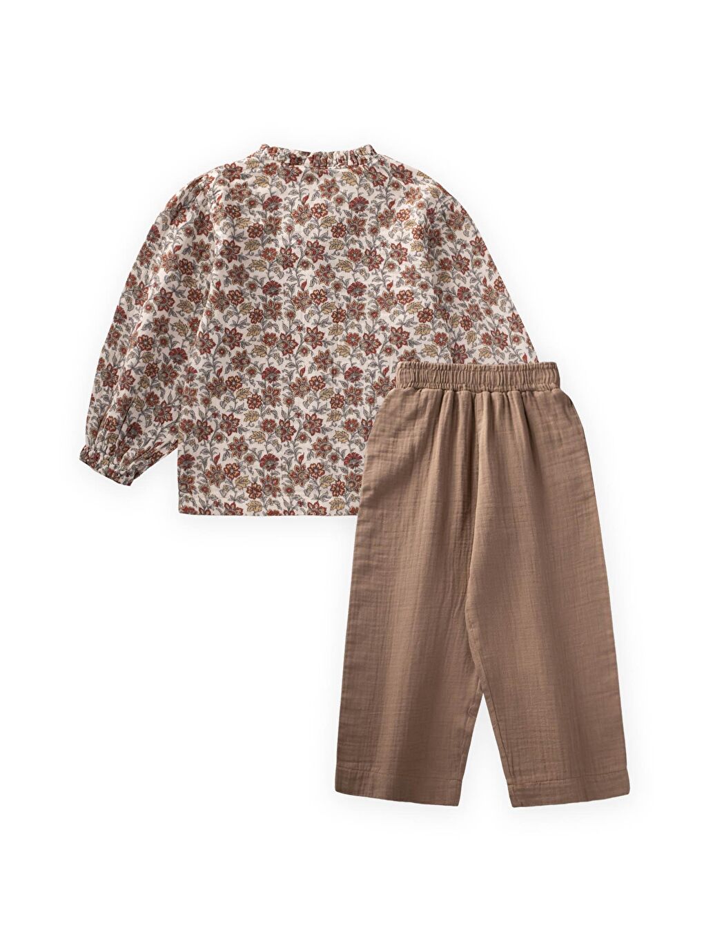 Çiçekli Gömlek Takım 4-12 Yaş Ekru-1