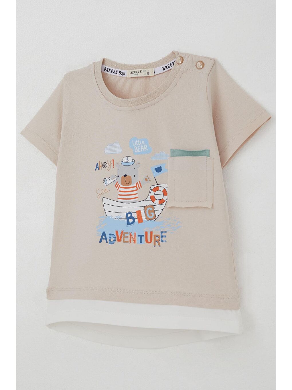 Erkek Bebek Şortlu Takım Sevimli Kaptan Ayıcık Baskılı Cep Detaylı Bej (9 Ay-3 Yaş)-5