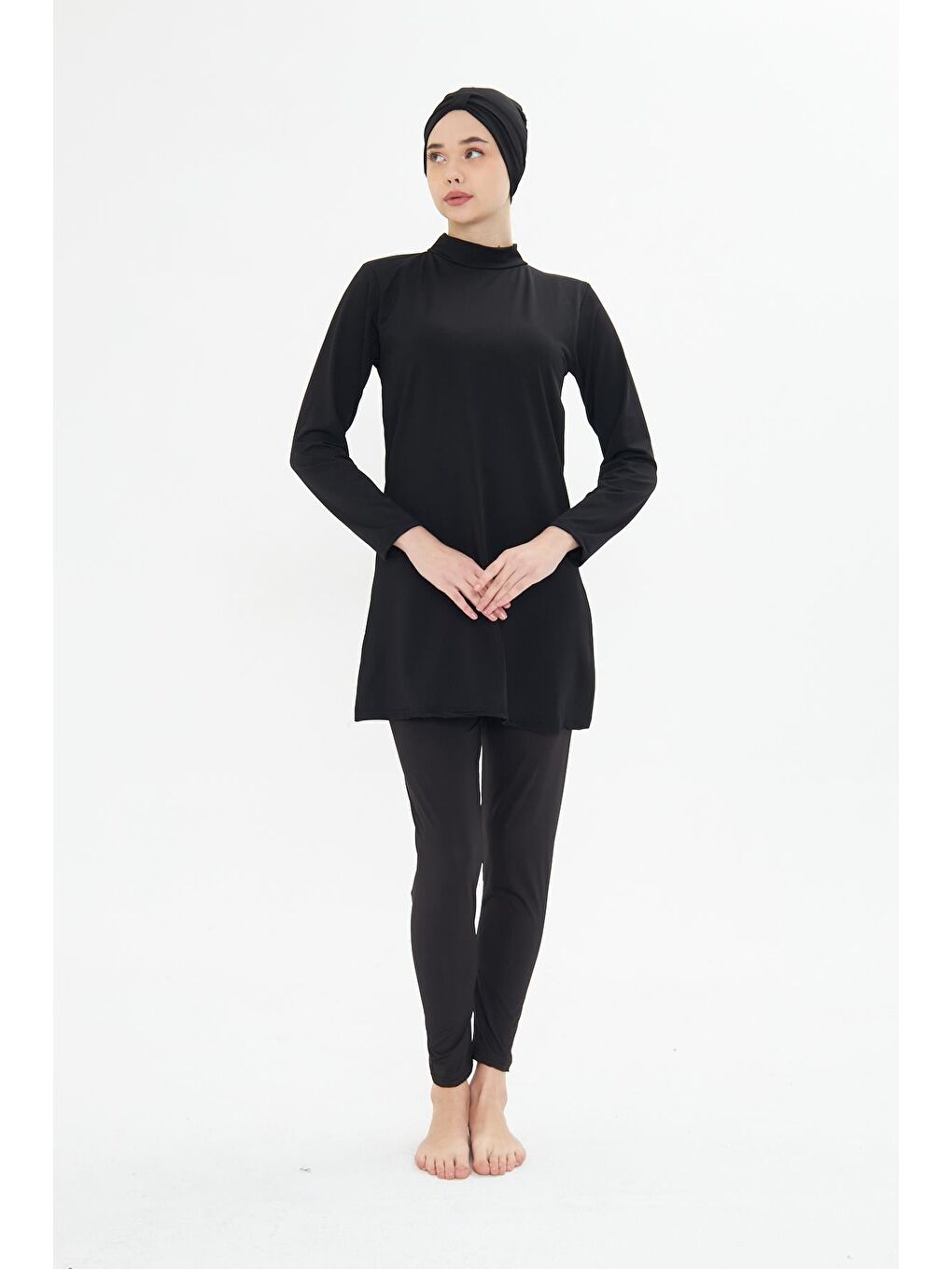 Tam Kapalı Elastanlı Tesettür Mayo Siyah 3485-S-1