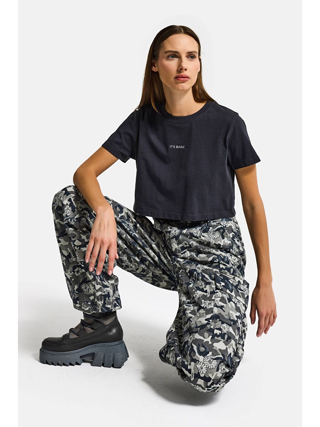 Kahverengi Kadın Kamuflaj w5 Kargo Cep Özel Kumaş Tasarım Pantolon