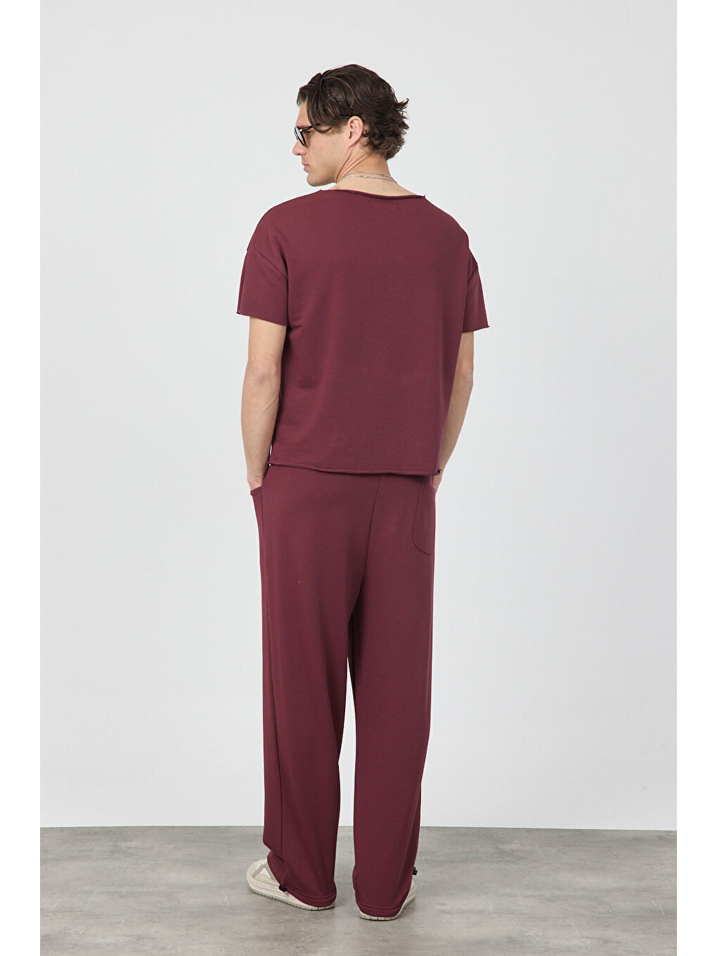 Erkek Blank Bordo Ayarlanabilir Paça Eşofman Altı-3