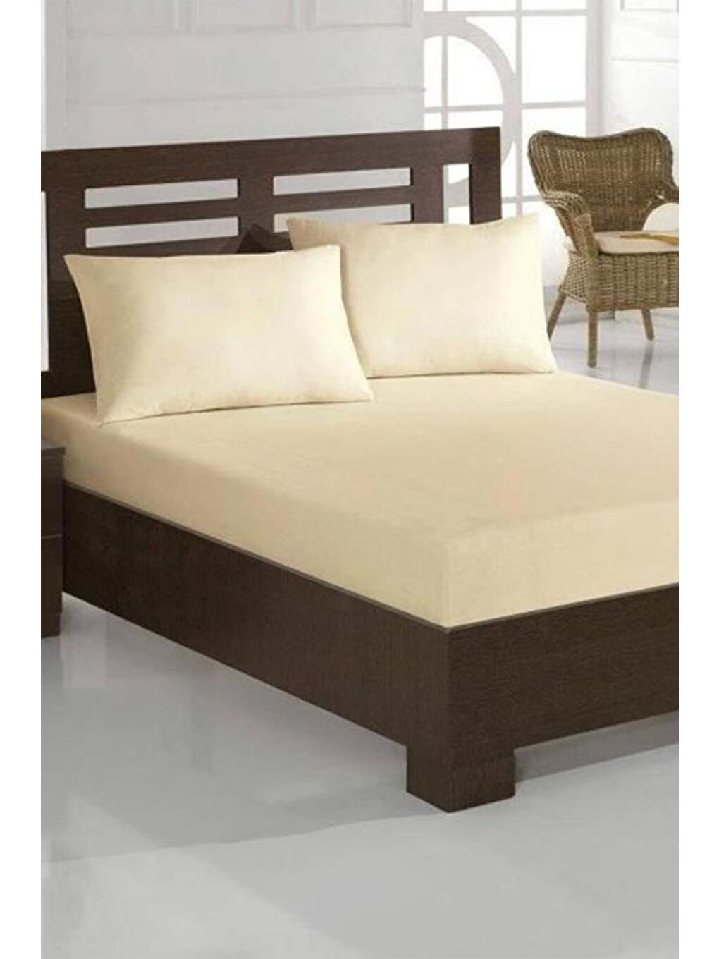 Karışık Penye Çift Kişilik Lastikli Çarşaf Krem