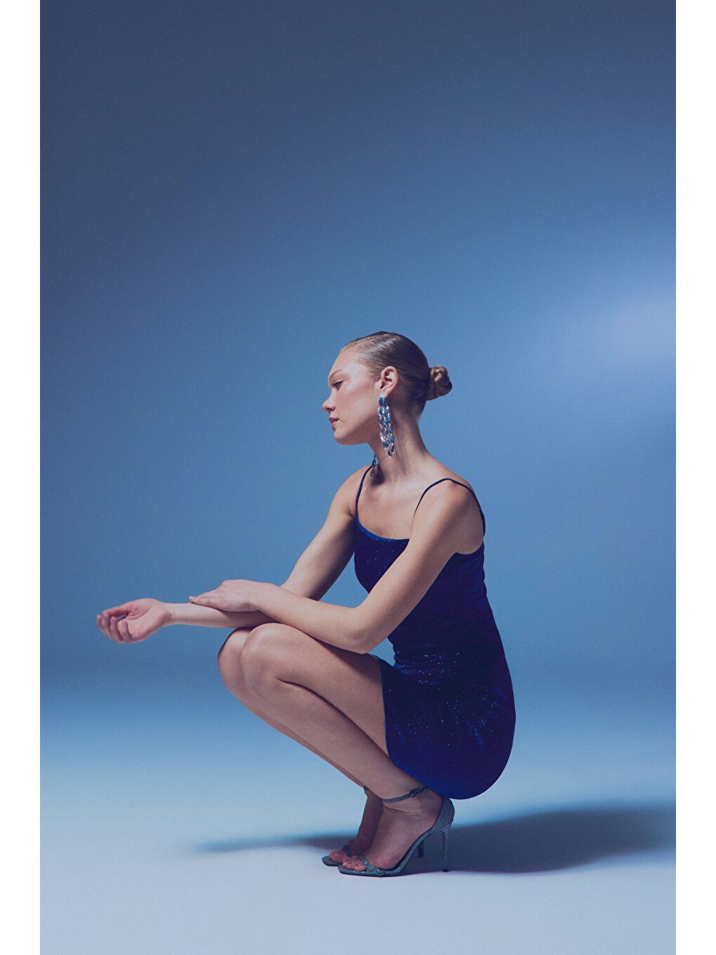 Simli Mini Etek - Sax Mavi-5