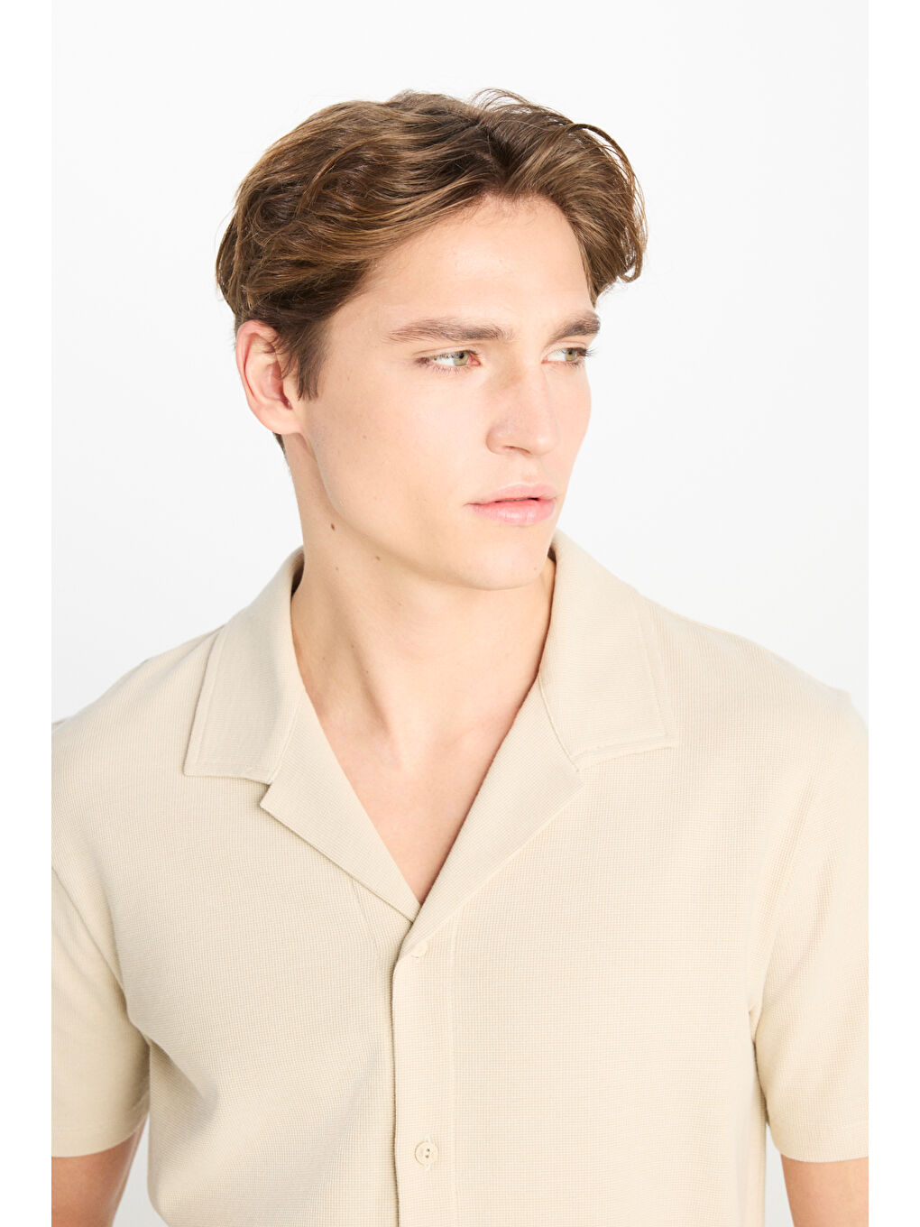 Kahverengi Relaxed Fit Geniş Kesim Deve Tüyü Pamuklu Gömlek-3