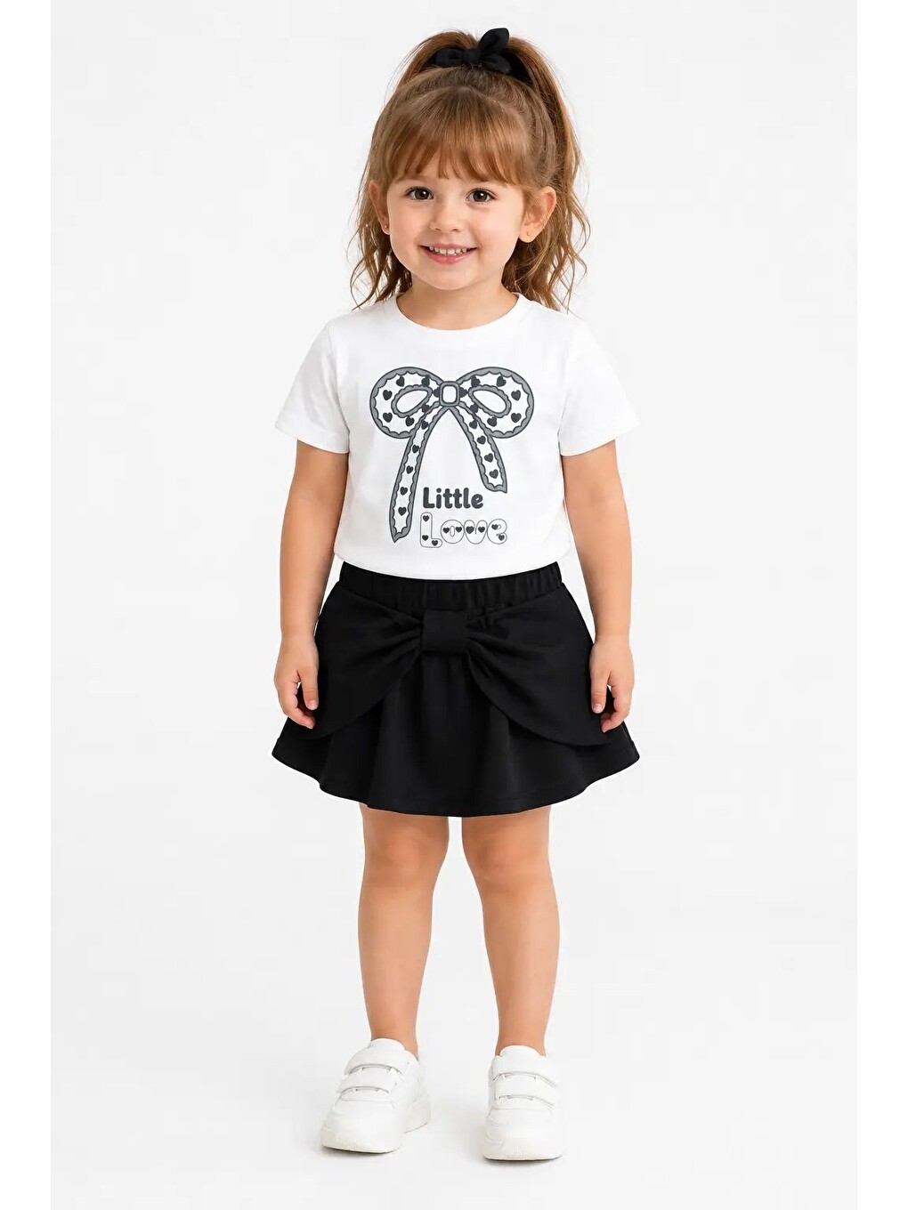 Siyah Little Love Baskılı Şort Etekli Kız Çocuk Takım 30473