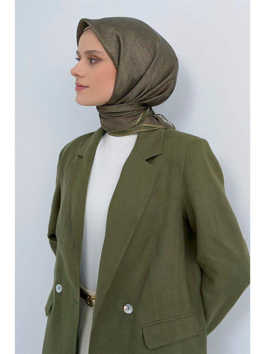 Haki Saf İpek Twill Eşarp 9548D 85