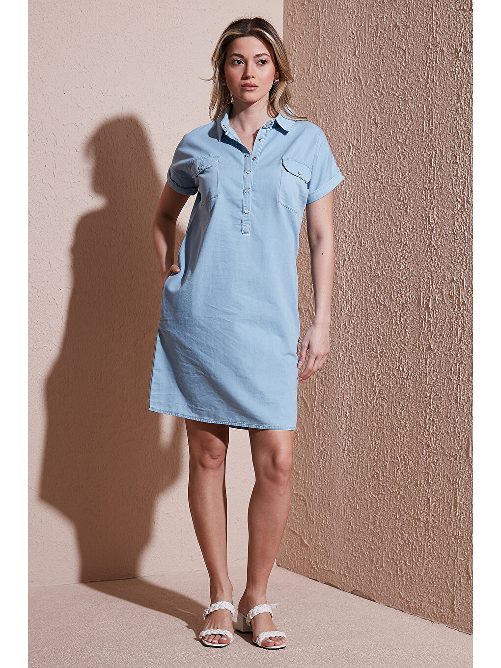 Mavi 100 Pamuk Standart Fit Düğmeli Jean Elbise 25Y0351K1-2