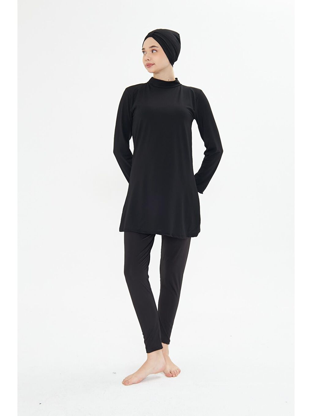 Tam Kapalı Elastanlı Tesettür Mayo Siyah 3485-S-3