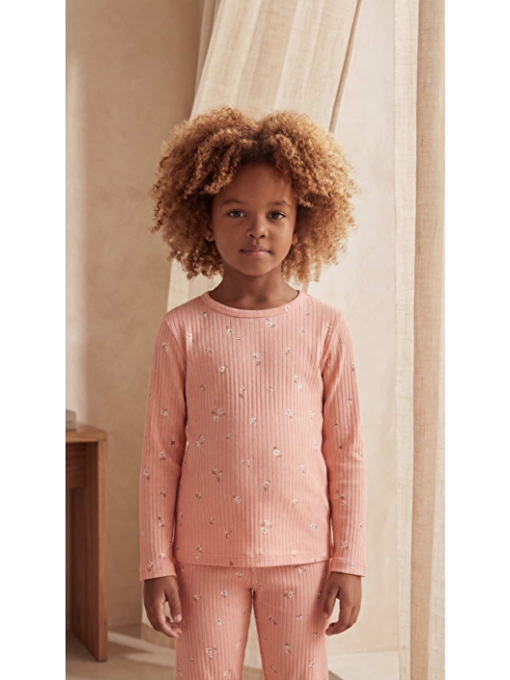 Kız Çocuk Çiçek Desenli Pijama Takımı Pembe-4