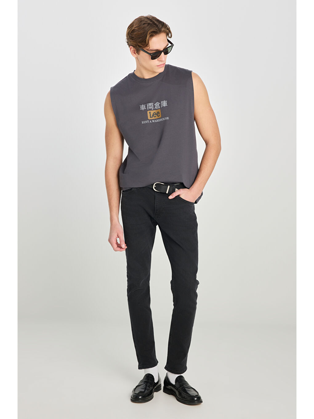 Antrasit %100 Pamuk Relaxed Fit Geniş Kesim Bisiklet Yaka Baskılı Antasit Tişört-2