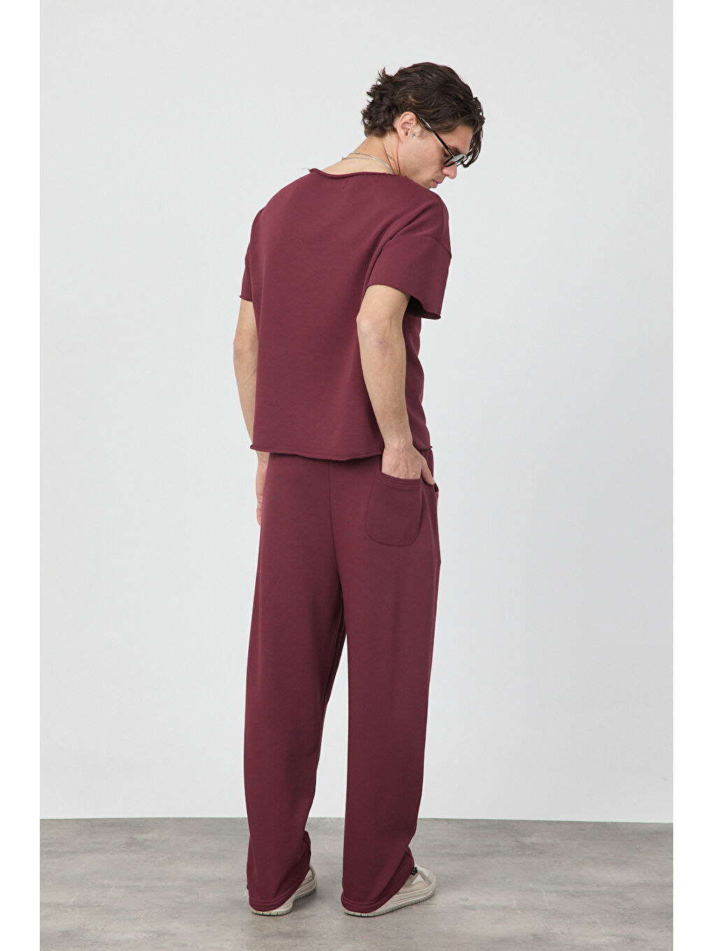 Erkek Blank Bordo Ayarlanabilir Paça Eşofman Altı-4