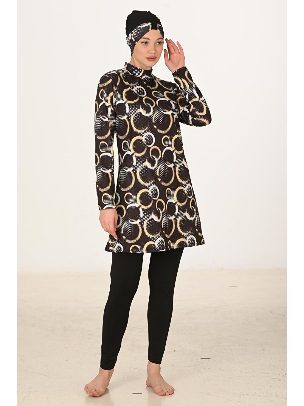 Siyah Tam Kapalı Elastanlı Tesettür Mayo 3414-1