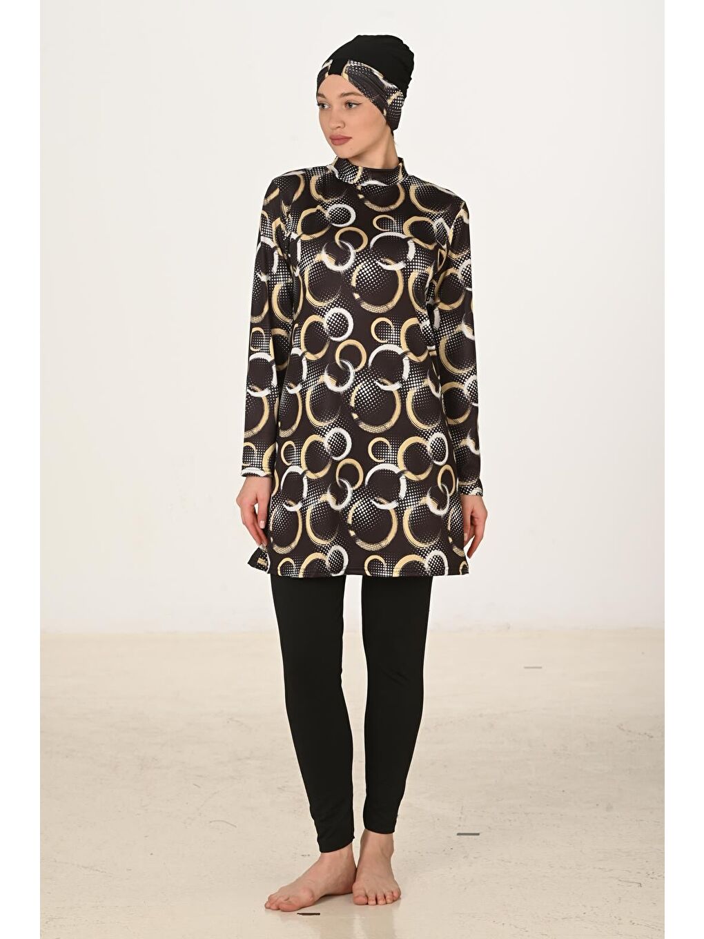 Siyah Tam Kapalı Elastanlı Tesettür Mayo 3414-3