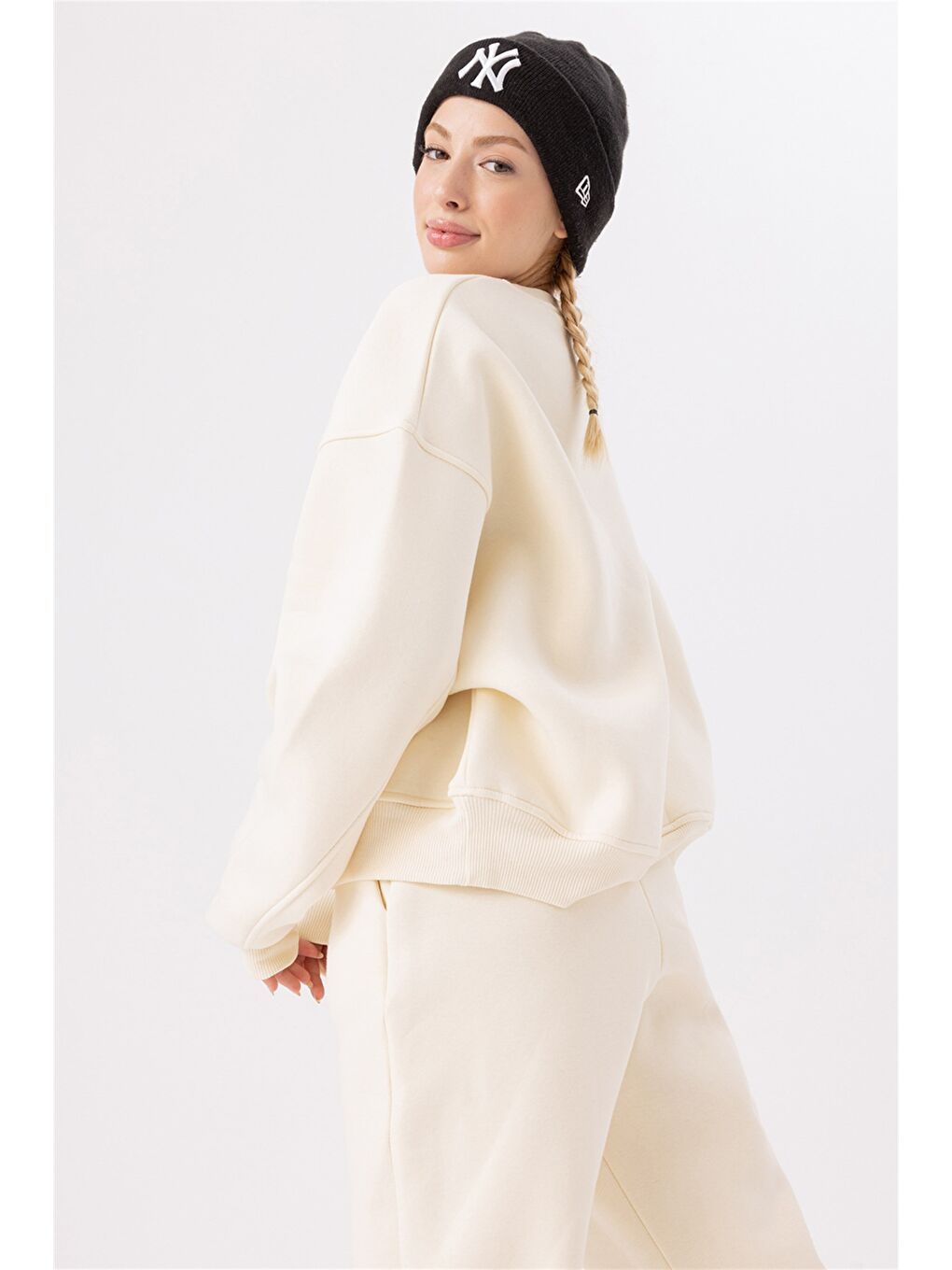 Ekru Kadın Vibe Oversize Krem Sweatshirt-2