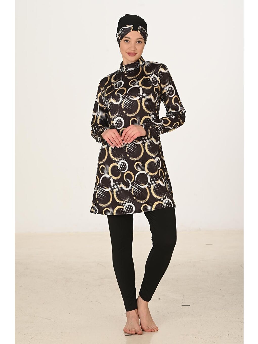 Siyah Tam Kapalı Elastanlı Tesettür Mayo 3414-4