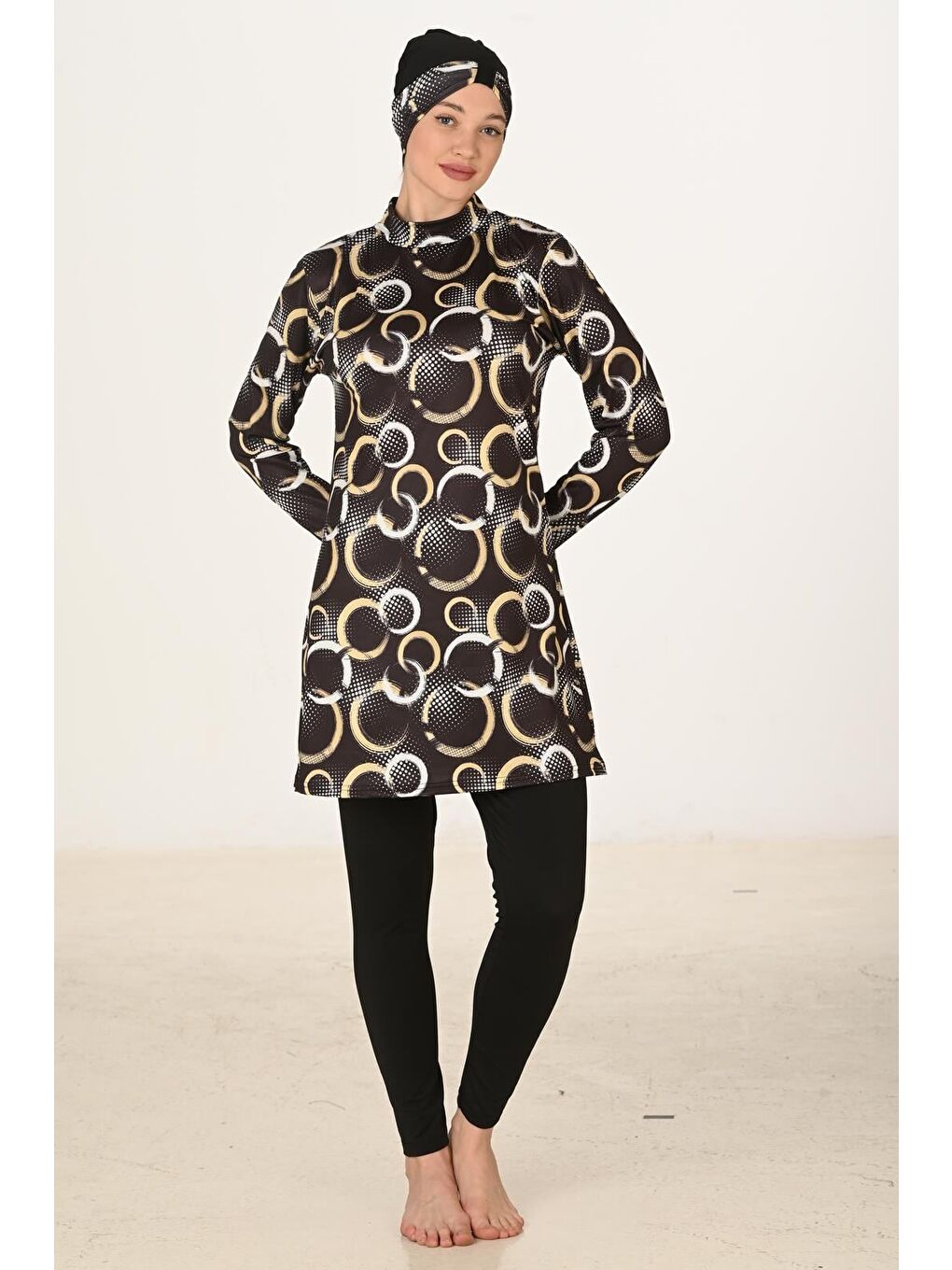 Siyah Tam Kapalı Elastanlı Tesettür Mayo 3414-5