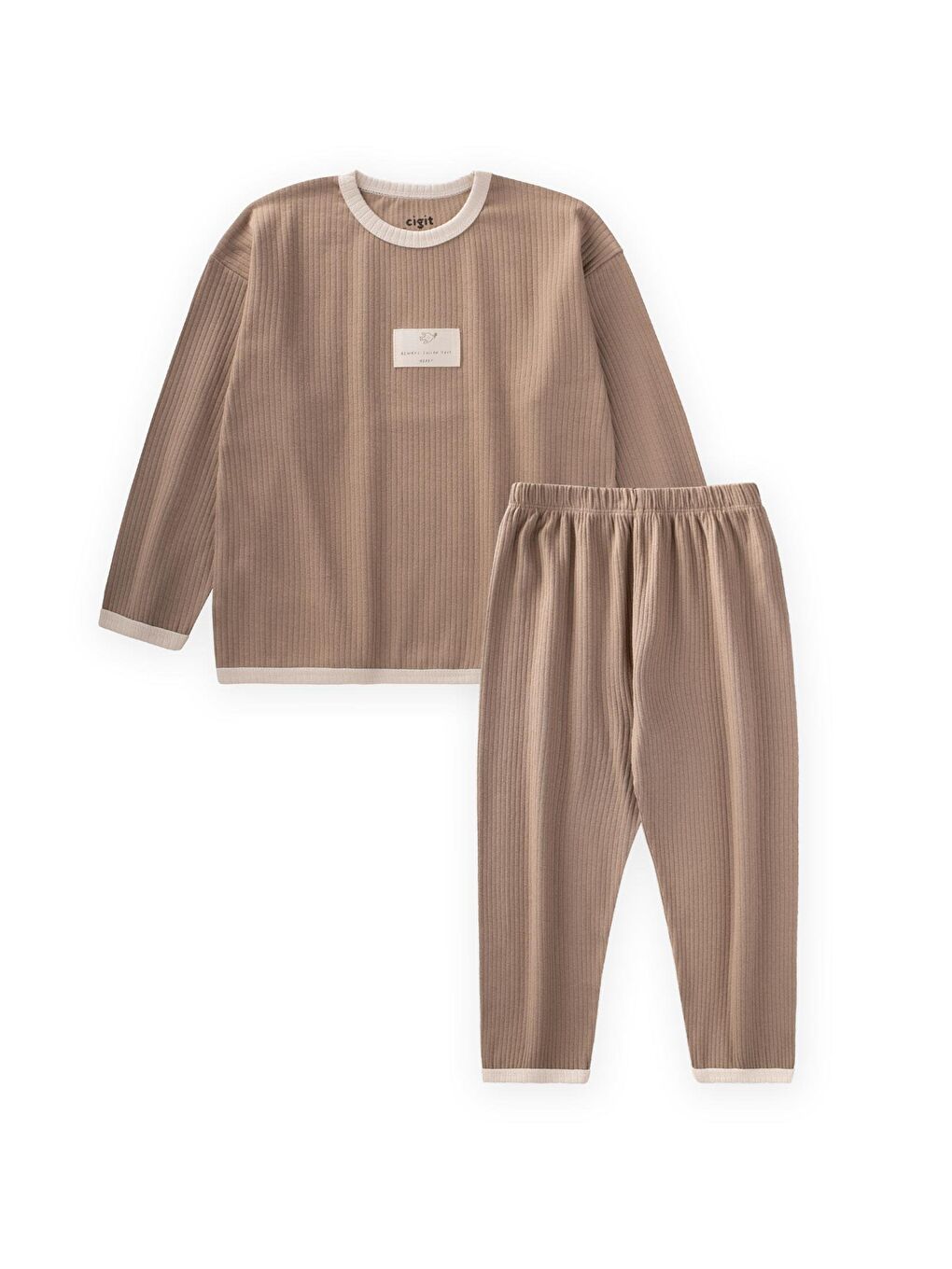 Bej Biye Detaylı Pijama Takım 2-10 Yaş Vizon