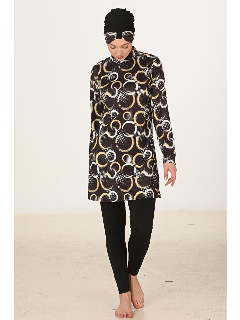 Siyah Tam Kapalı Elastanlı Tesettür Mayo 3414-6