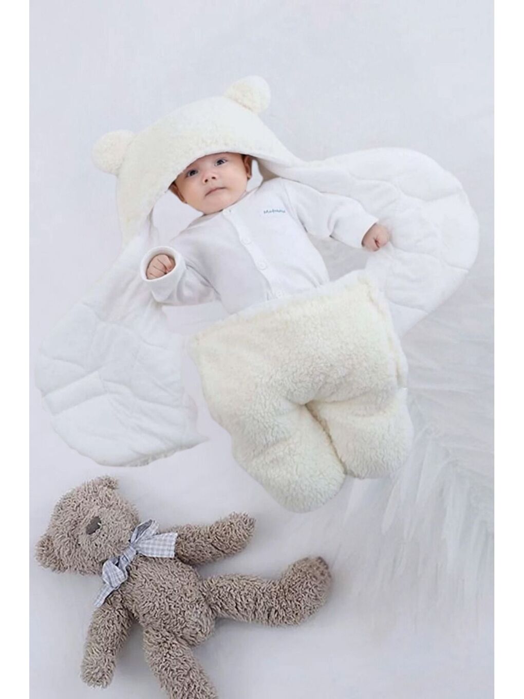 Beyaz Welsoft Kundaklı Dış Kundak Bebek Battaniye 0 - 12 Ay-1