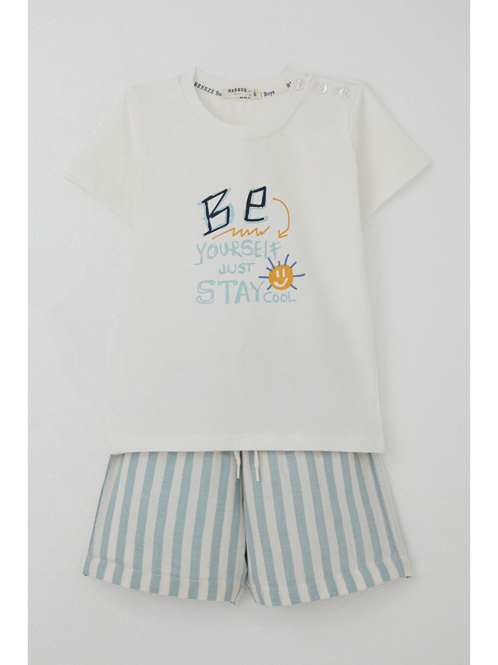 Erkek Bebek Şortlu Takım Motivasyon Temalı Bağcık Aksesuarlı Ekru (9 Ay-1 Yaş)