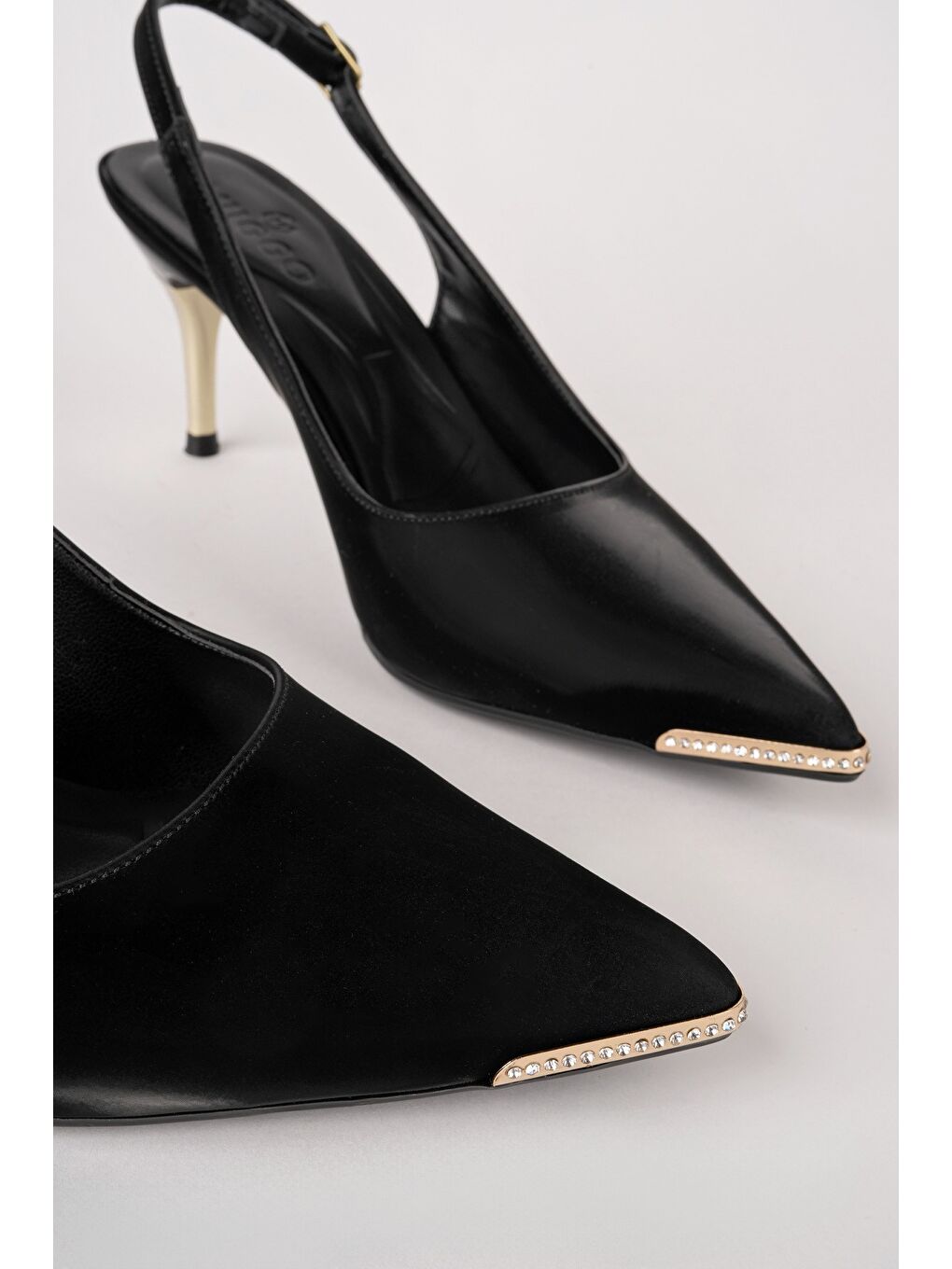 Siyah STARLYN Sivri Burun Taş Detaylı Arkası Açık Kadın Topuklu Ayakkabı-4