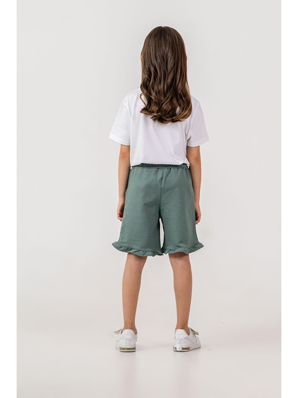 Yeşil Fırfırlı Kiraz Baskılı Kız Çocuk Şort-3