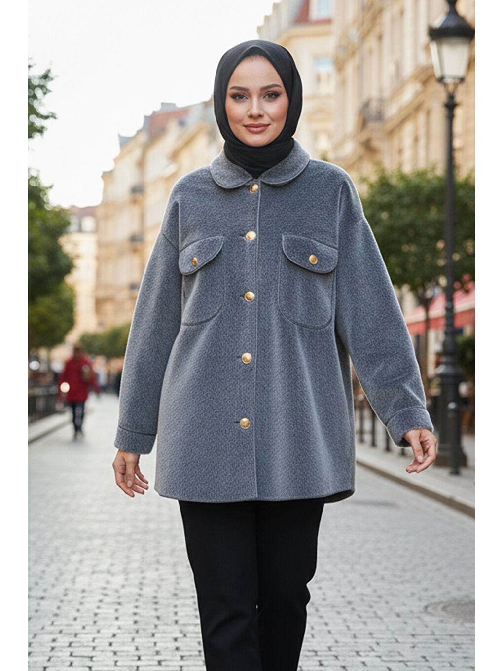 Düğme ve Cep Detay Ceket 32412 Antrasit