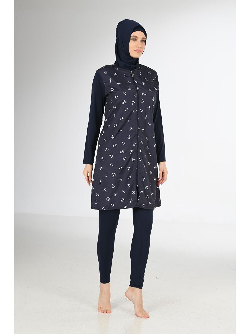 Siyah Tam Kapalı Desenli Paraşüt Kumaş Tesettür Mayo 3214-2