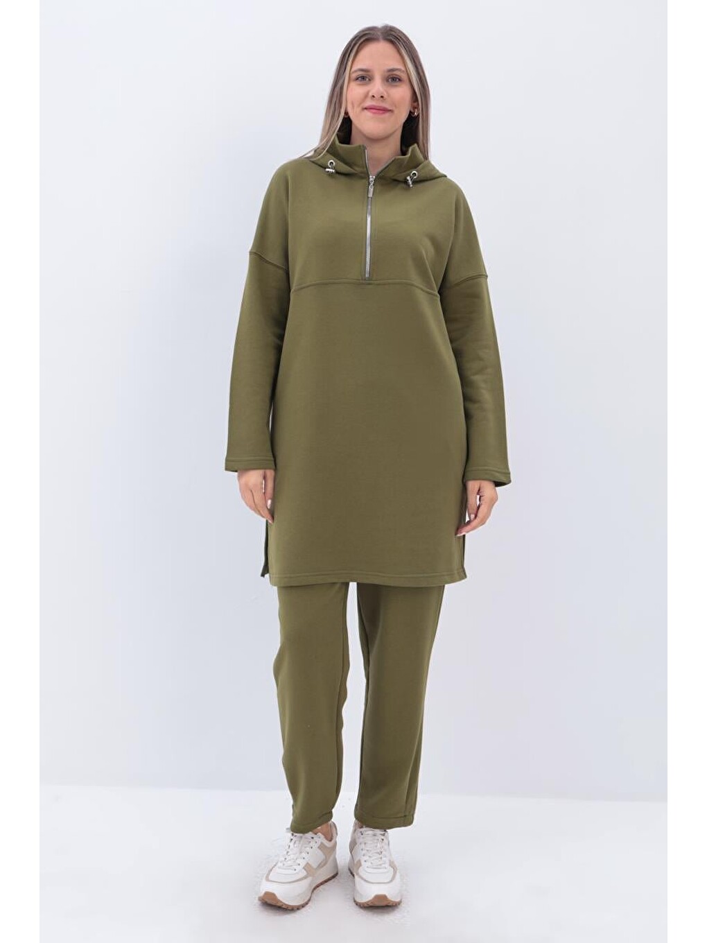 Haki Robalı Kapüşonlu Pantolonlu Takım-1