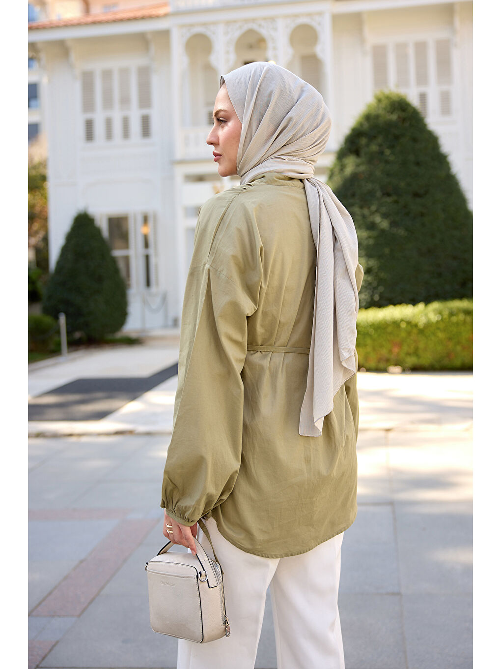 Kadın Önü Pile Detay Vual Gömlek Küf Yeşil-3