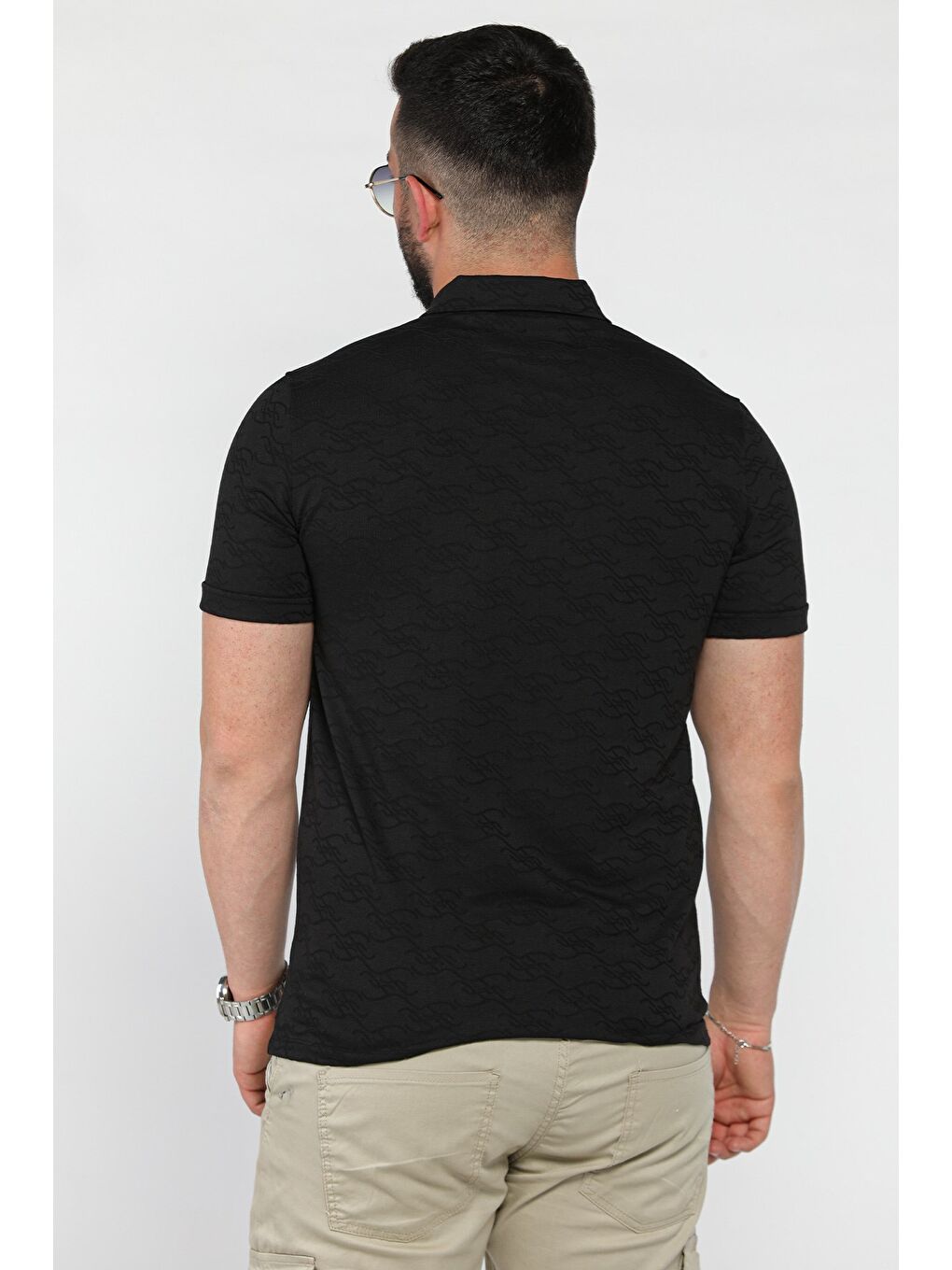 Siyah Polo Yaka Yarım Düğmeli Erkek Tişört-2