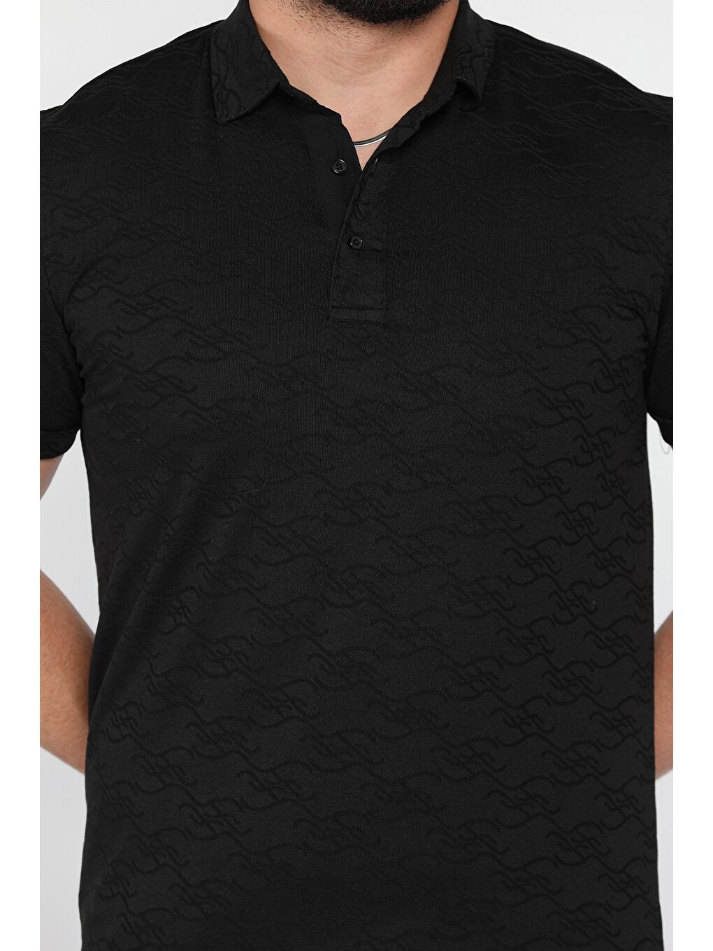 Siyah Polo Yaka Yarım Düğmeli Erkek Tişört-3