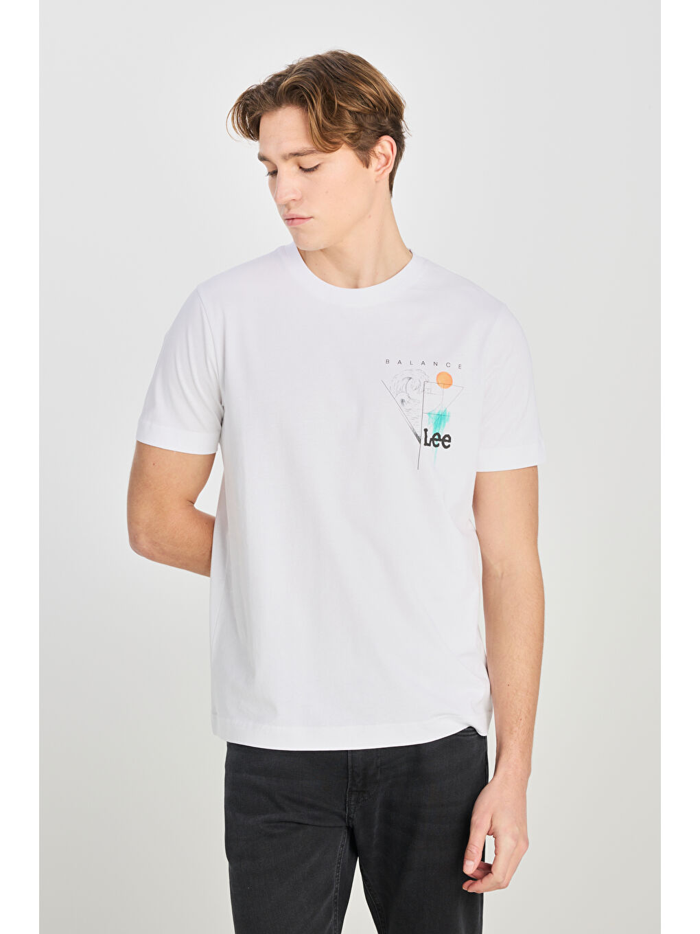 %100 Pamuk Regular Fit Normal Kesim Bisiklet Yaka Baskılı Beyaz Tişört-1