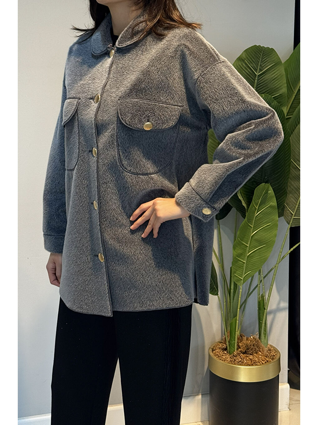 Düğme ve Cep Detay Ceket 32412 Antrasit-2