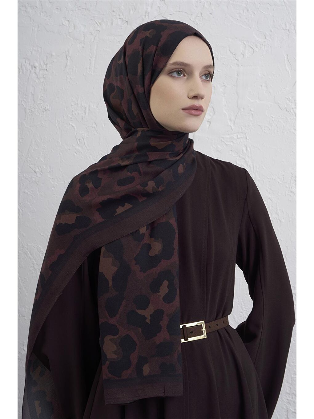 Kahverengi İpek Leopar Şal 3 04-3