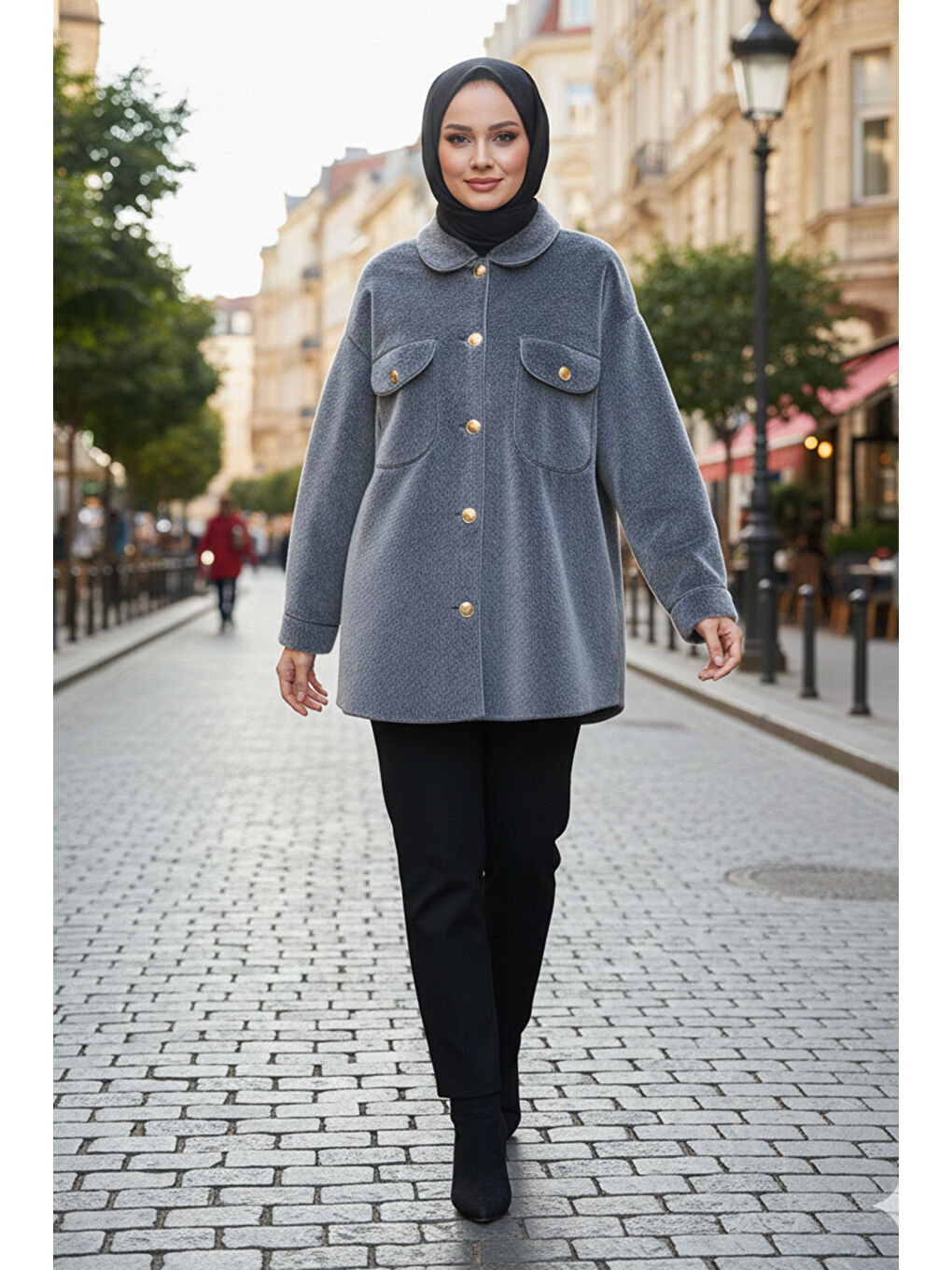Düğme ve Cep Detay Ceket 32412 Antrasit-4