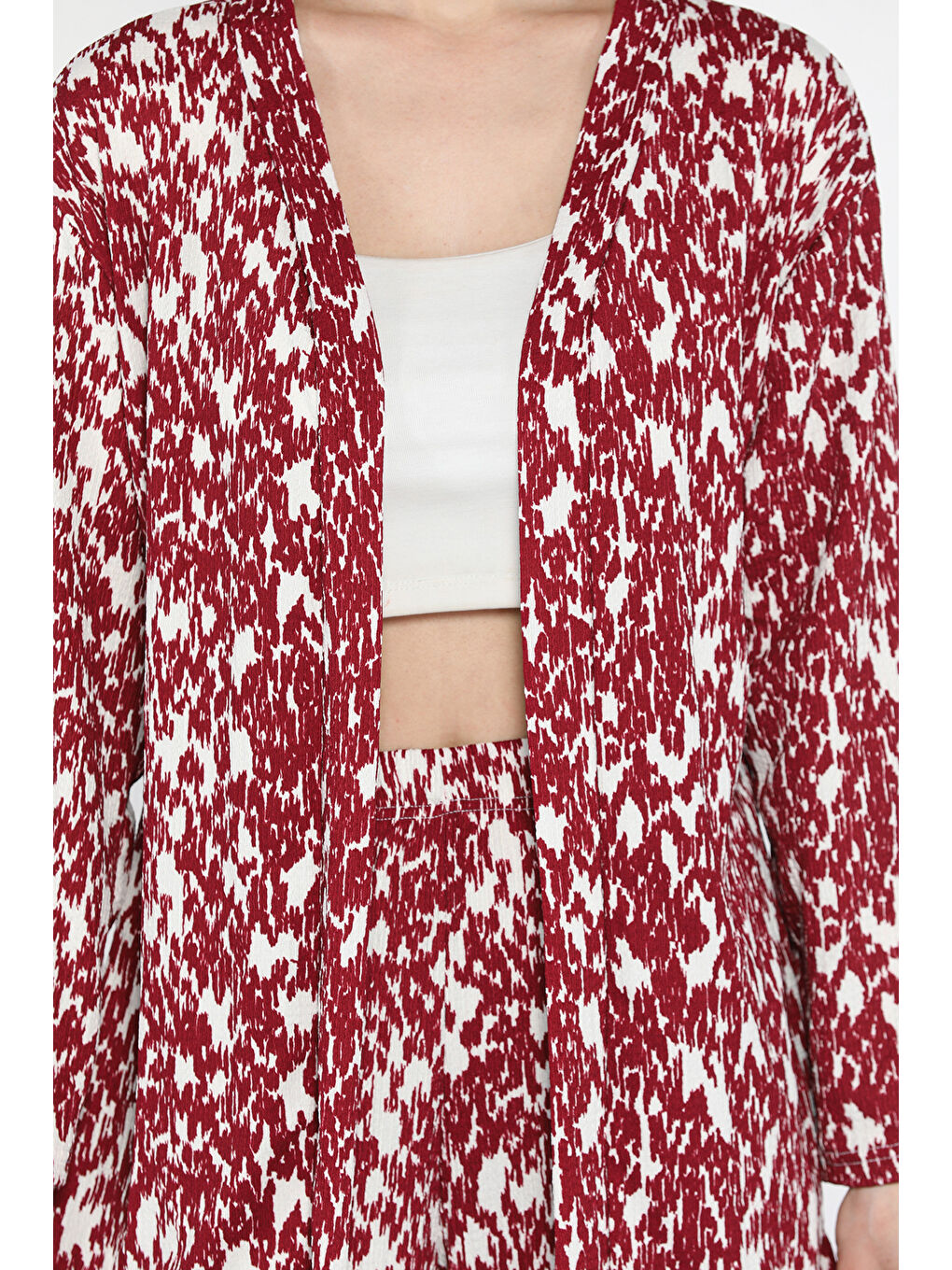 Bordo Kadın Desenli Kimono Pantolon İkili Takım-3