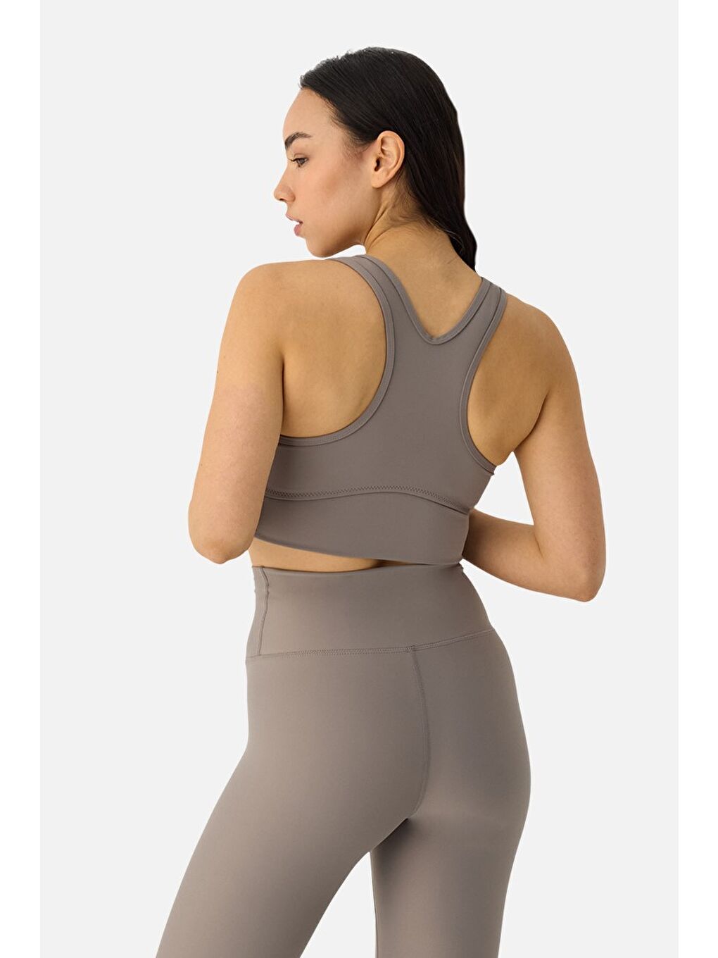 Bej Amara Büzgü Detaylı Taş Rengi Spor Bra-1