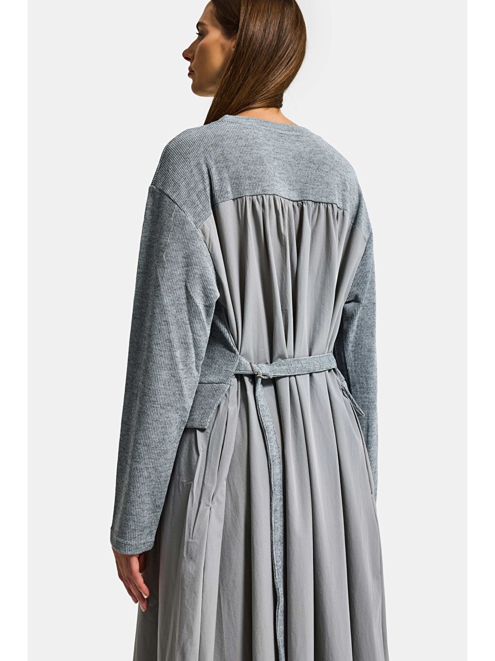 Kadın Gri w5 Triko Kazak Etek Tek Parça Tasarım Elbise-3