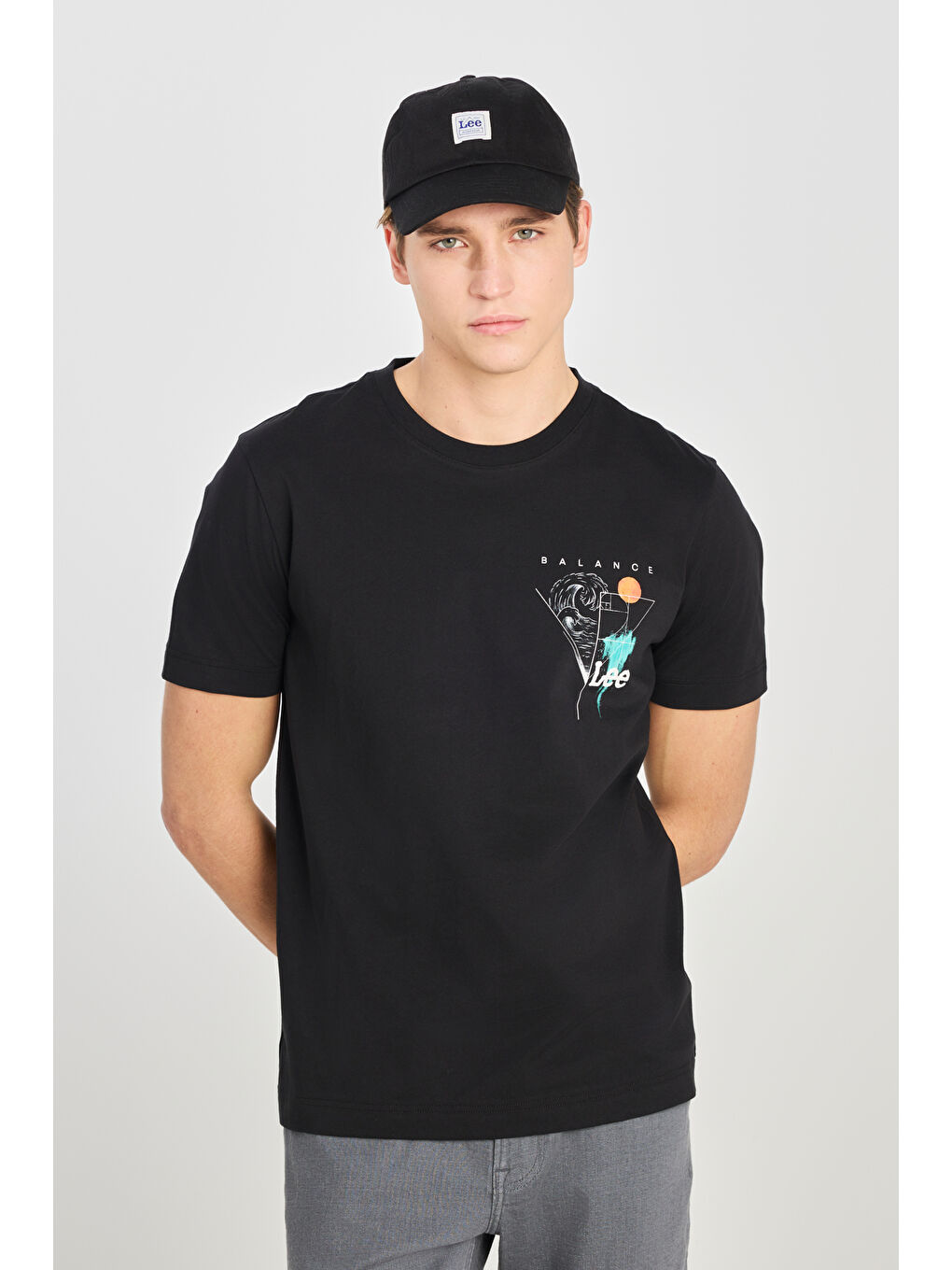 %100 Pamuk Regular Fit Normal Kesim Bisiklet Yaka Baskılı Siyah Tişört-1