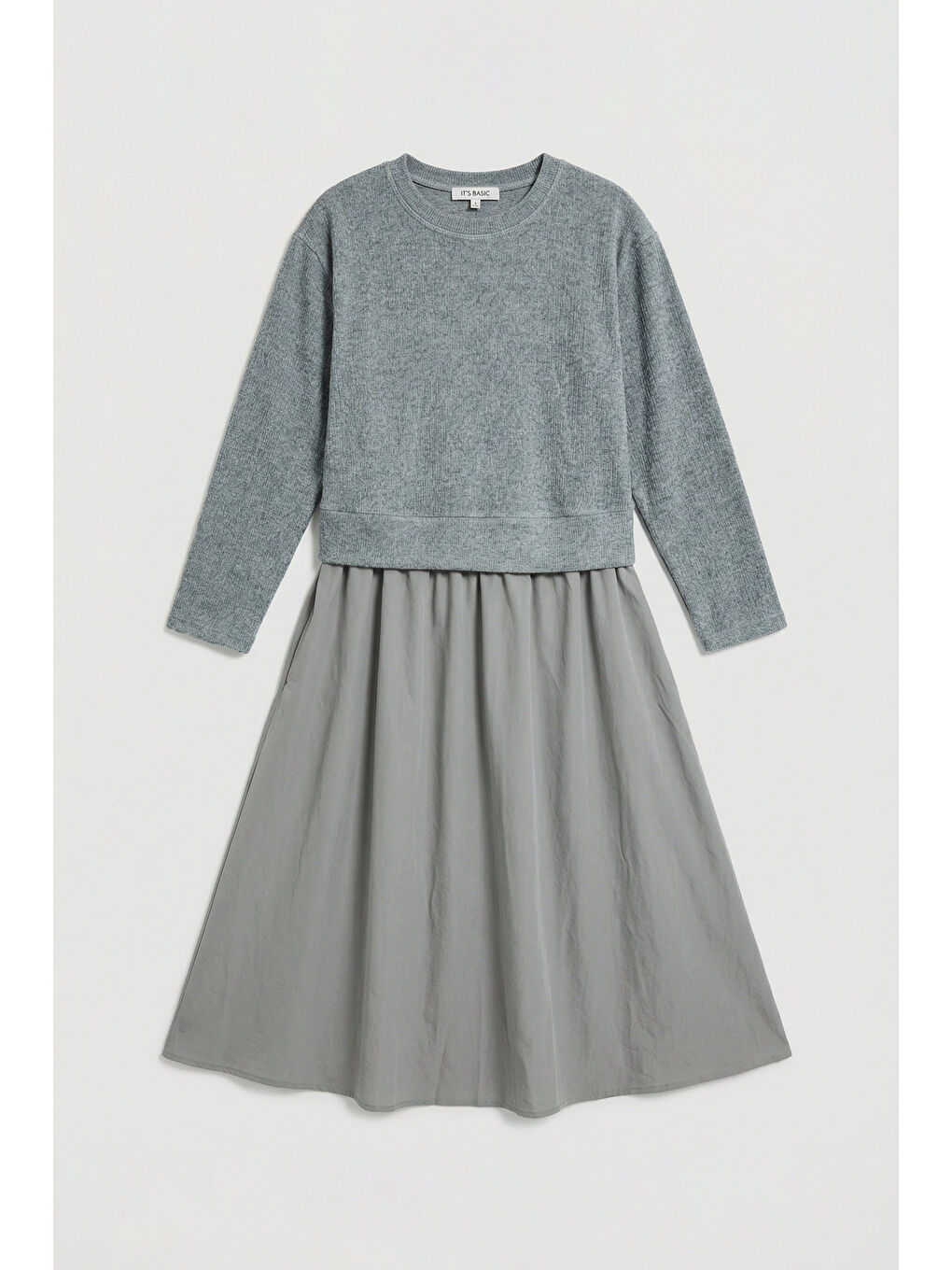 Kadın Gri w5 Triko Kazak Etek Tek Parça Tasarım Elbise-4