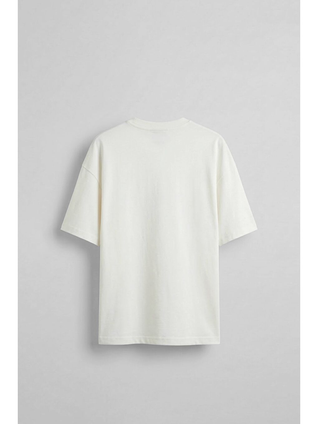 Erkek Oversize Patchwork Nakışlı T-Shirt Ekru-1