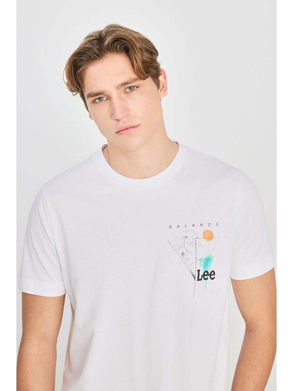 %100 Pamuk Regular Fit Normal Kesim Bisiklet Yaka Baskılı Beyaz Tişört-3