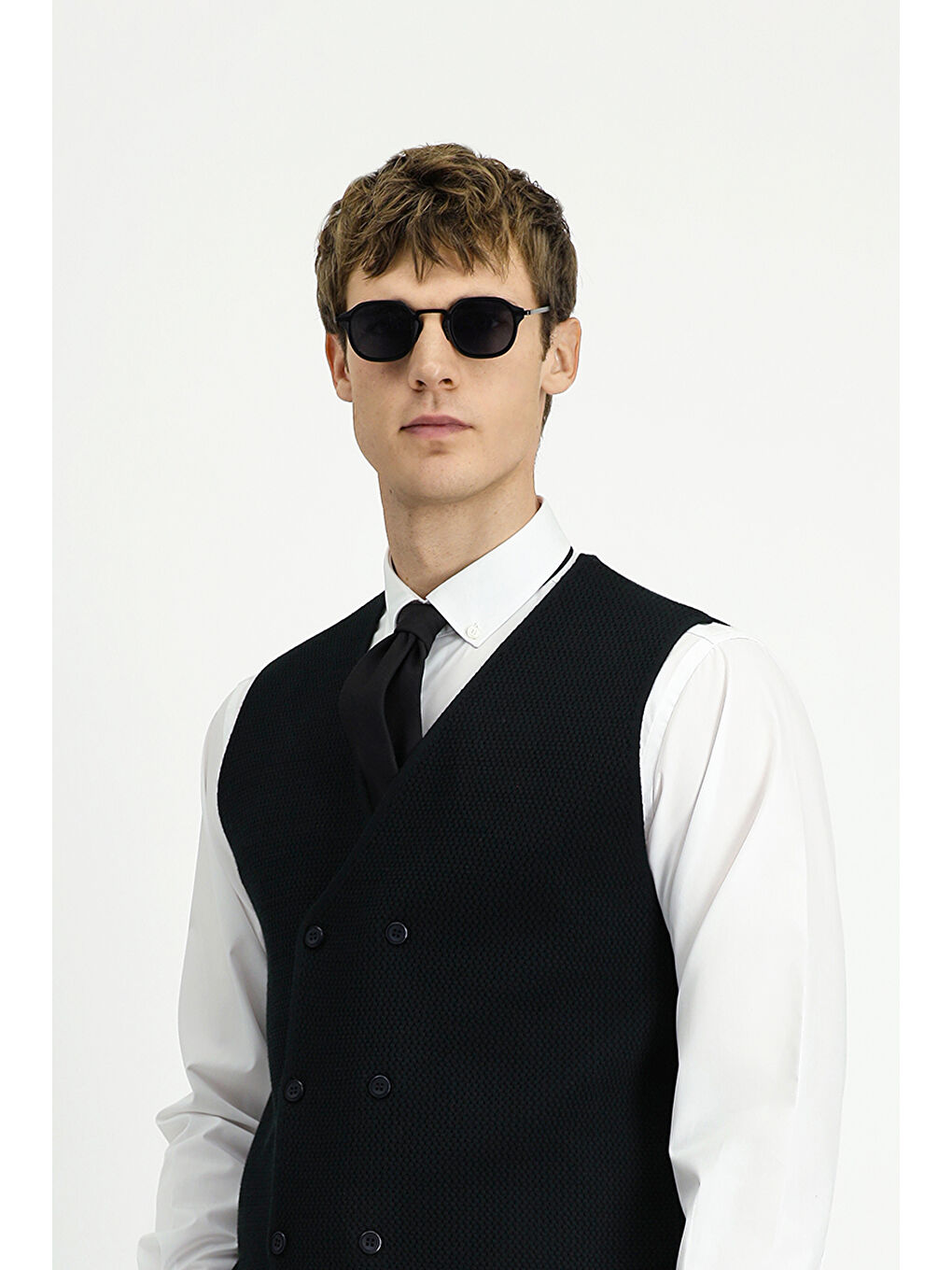 Siyah Yünlü Kruvaze Triko Yelek-4