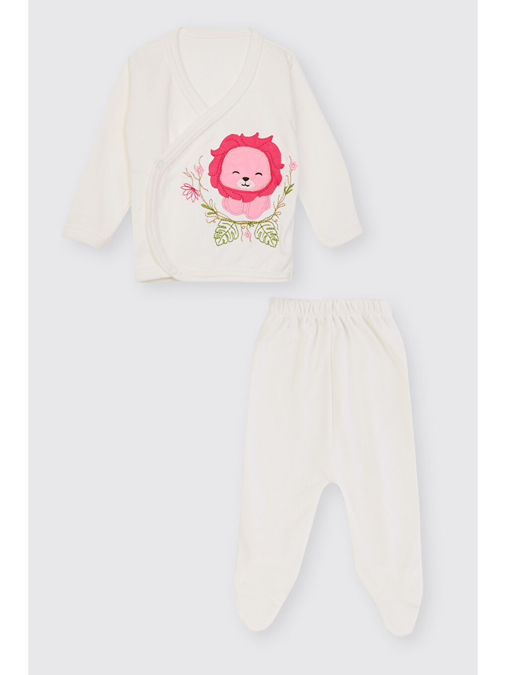 Yenidoğan Aslan Detaylı Ekru 5'li Hastane Çıkış Seti-1