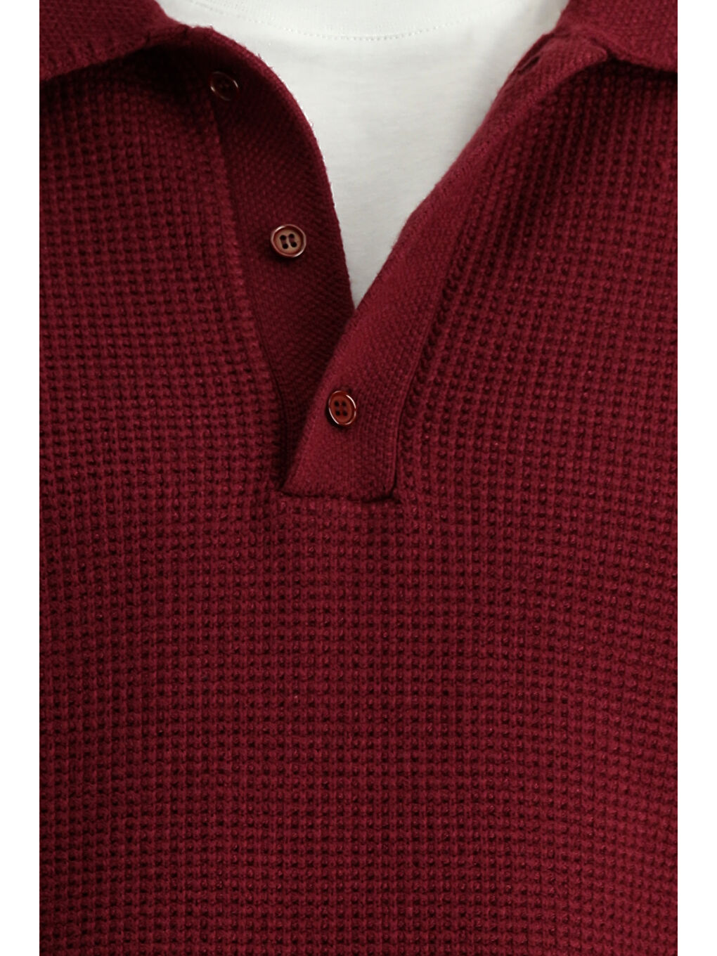 Bordo Polo Yaka Oversize Ekstra Rahat Kesim Desenli Triko Kazak-5