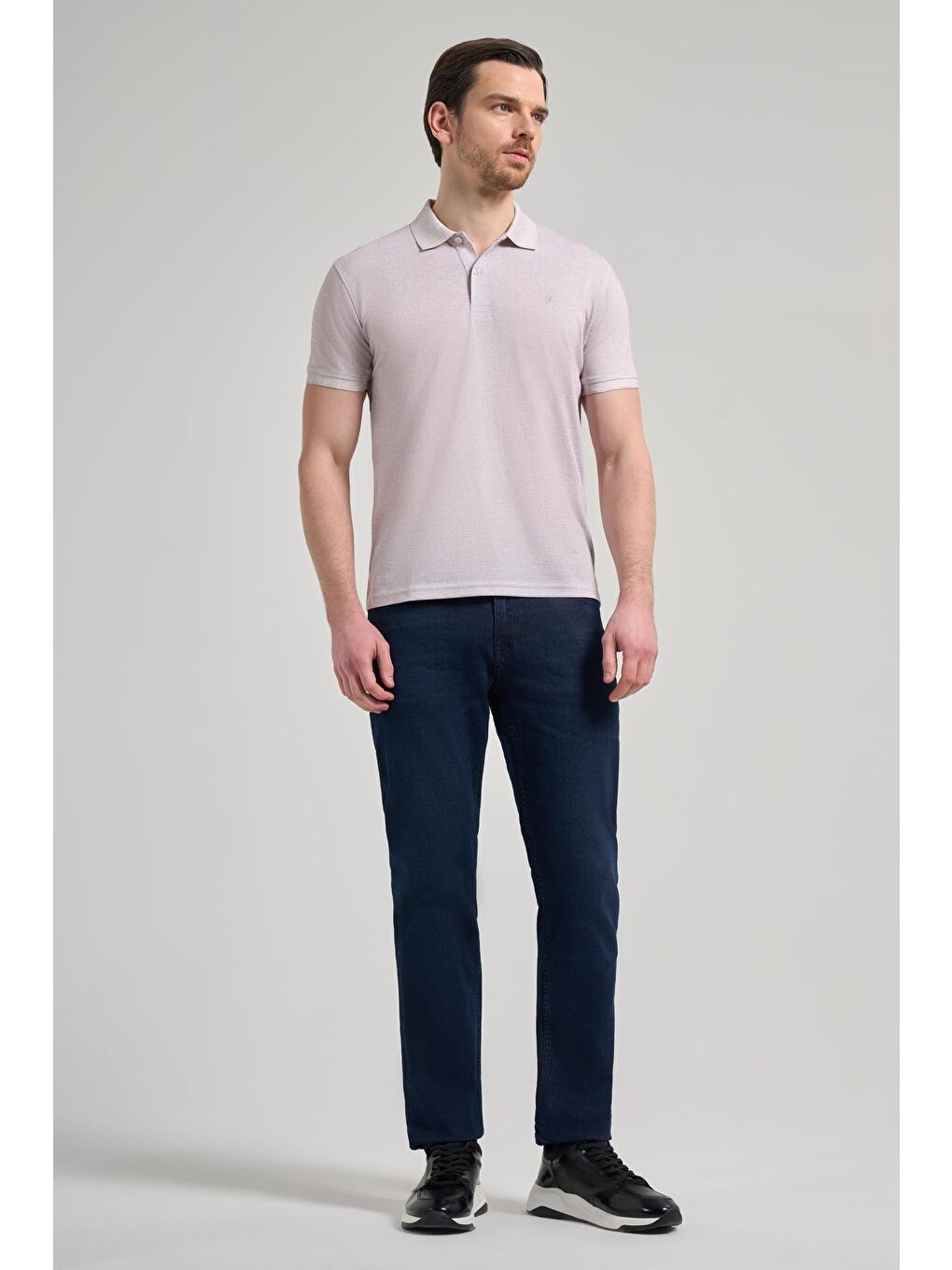 Açık Bej Kısa Kol Baskılı Pike Polo Yaka Cepsiz Esnek Casual Slim Fit Tişört 1011250151-1