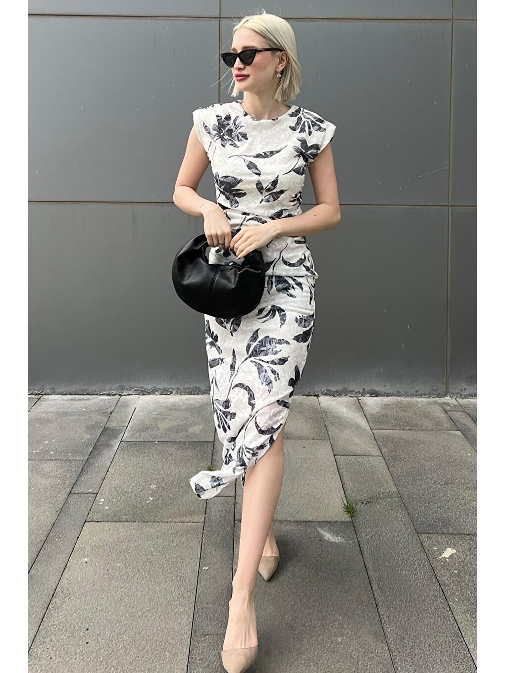 Gri Bisiklet Yaka Desenli Elbise Mg2054