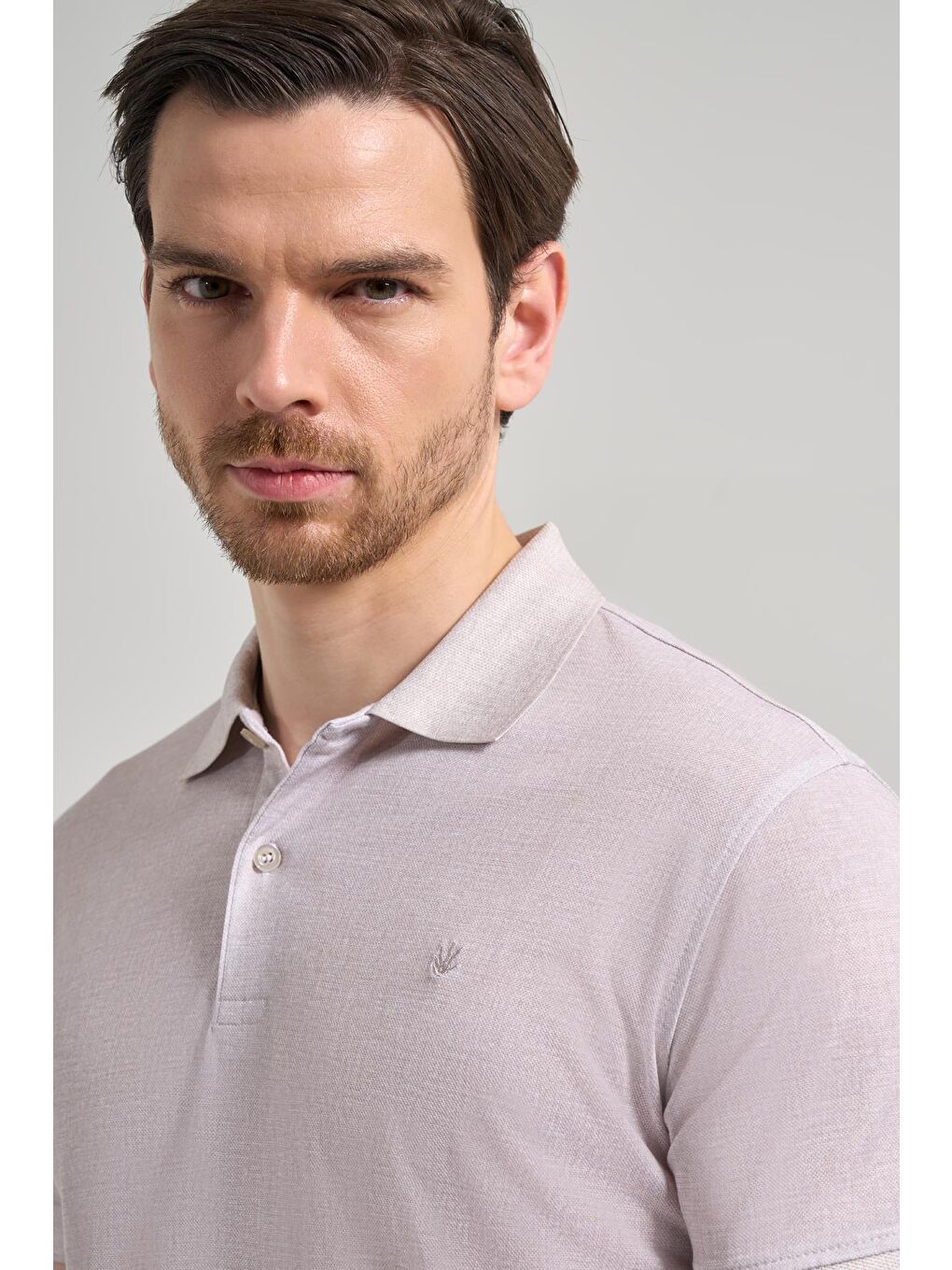 Açık Bej Kısa Kol Baskılı Pike Polo Yaka Cepsiz Esnek Casual Slim Fit Tişört 1011250151-3