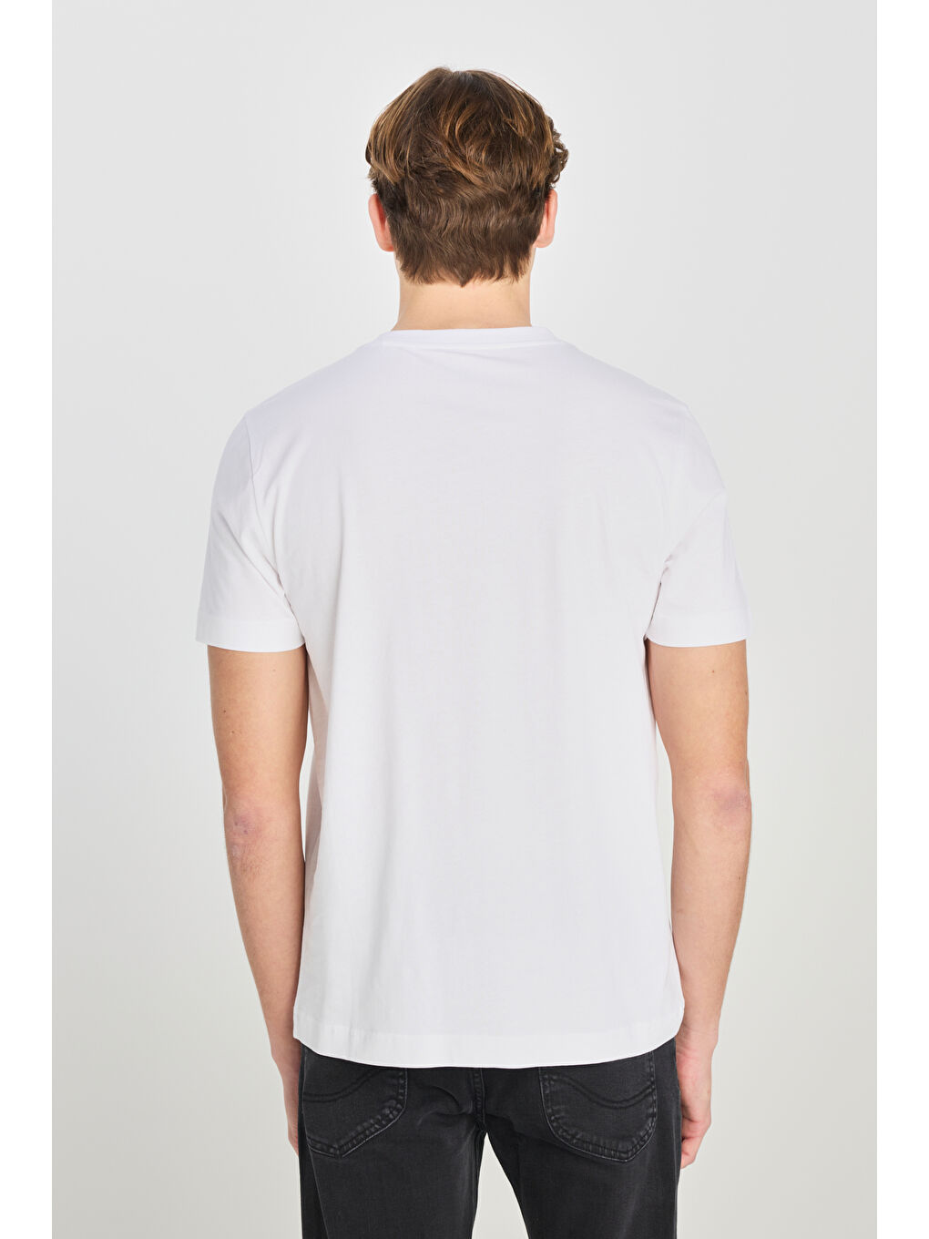 %100 Pamuk Regular Fit Normal Kesim Bisiklet Yaka Baskılı Beyaz Tişört-4